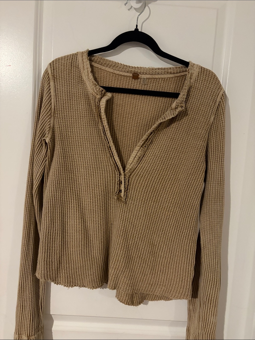 Free People Beige Waffle Henley Long-Sleeve Top